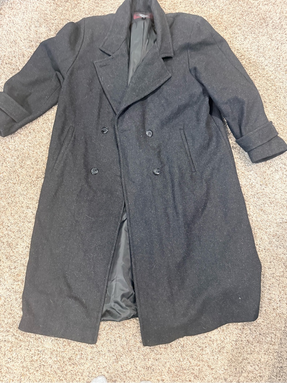 Women's Double-Breasted Black Pea Coat with Tailored Lapels
